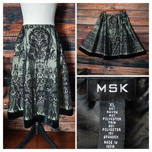 NWT MSK Skirt Size XL Flared Metallic Green Gold Velvet Burnout Boho Retro